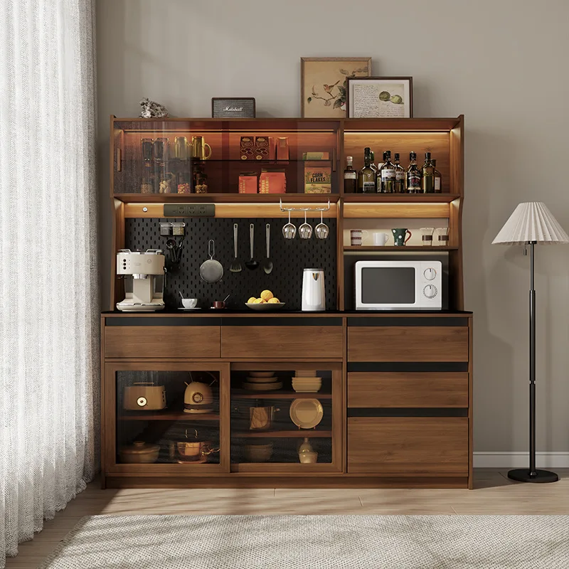 All solid wood oak dining side cabinet integrated against the wall Small apartment household kitchen locker