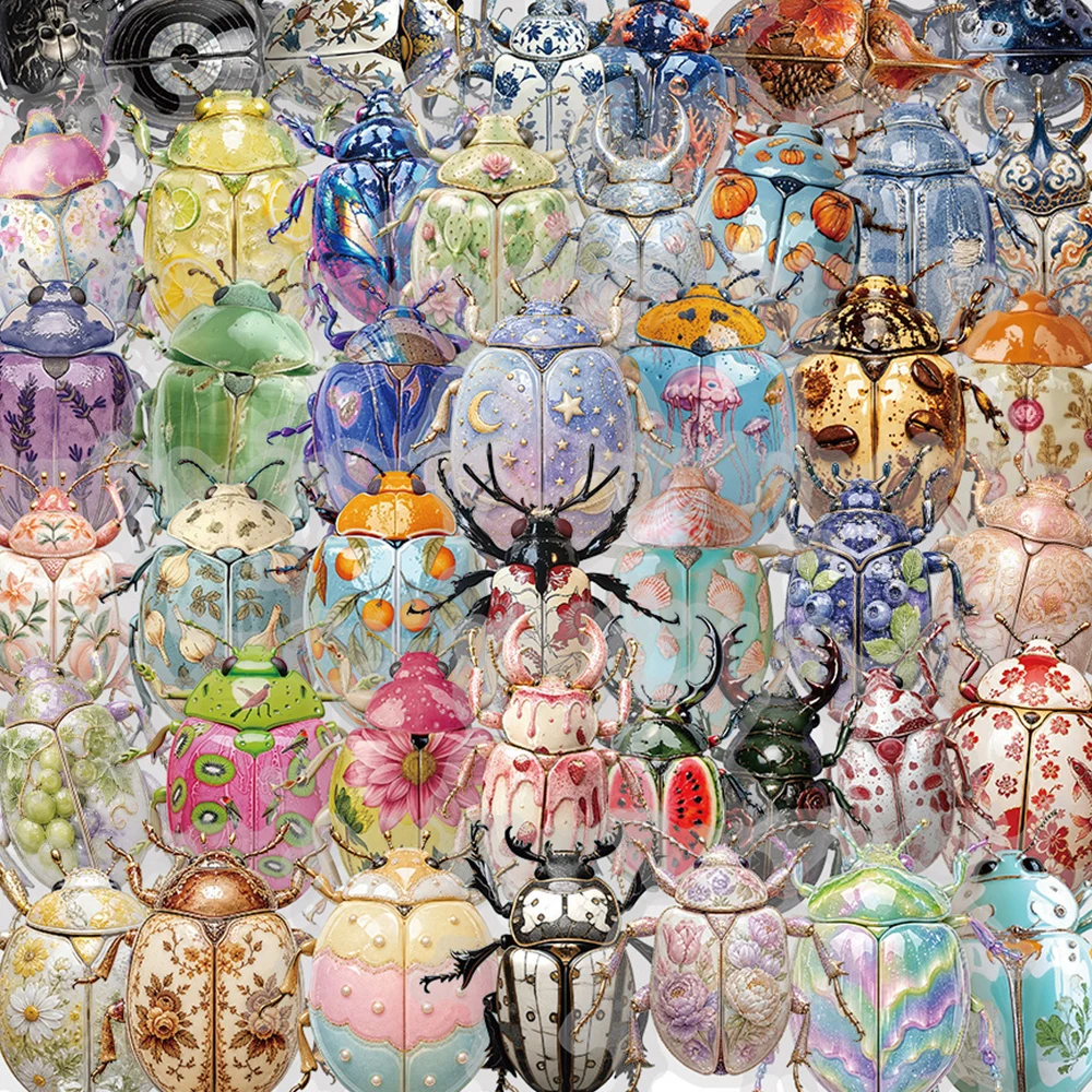 10/30/50pcs Cute Colorful Patterned Beetle Stickers Transparent Graffiti Decals Stationery Notebook Phone Cartoon Insect Sticker