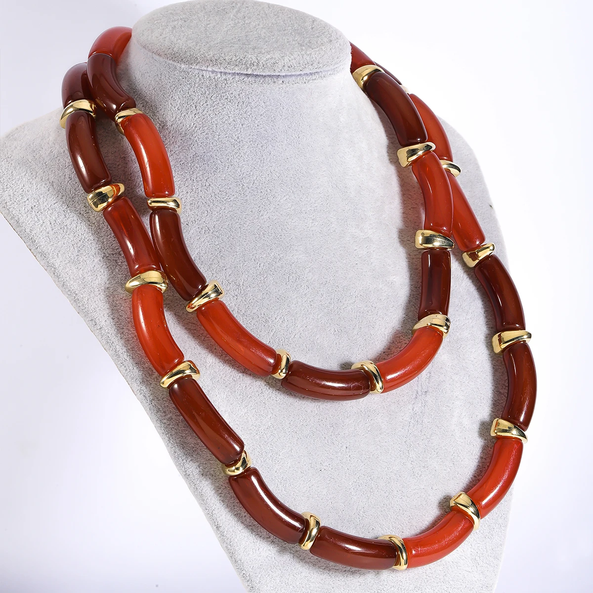 girlgo 2024 New ZAA 2 Pack Elastic Necklace, Vintage Resin Color Block Necklace Bracelet, Party Banquet Jewelry