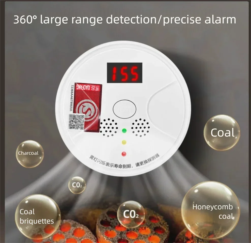 Indoor Carbon Monoxide Alarm CO Toxic Gas Detector for Heating Coal Burning Charcoal Burning Gas Leakage Safety Warning System