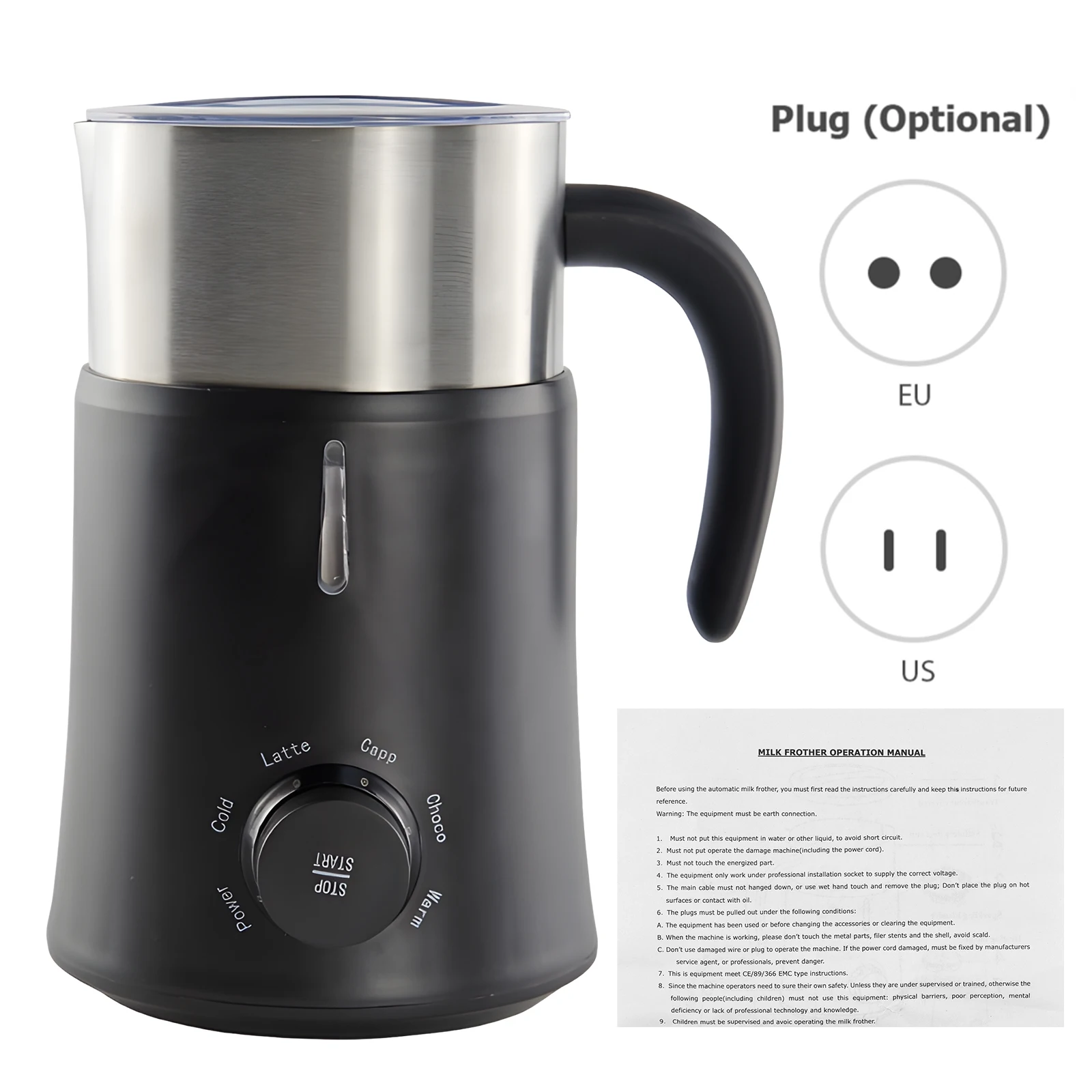 5in1 Electric Milk Frother Hot Cold Foam Maker Milk Warmer for Latte Cappuccinos Hot Chocolate 500W Non-Slip Coffee Frother