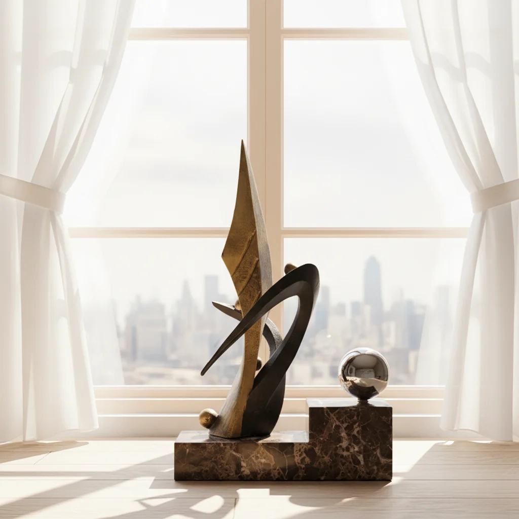 Dark Bronze Abstract Sculpture Marble Base Metal Crafts Modern Luxury Home Decor Desk Ornament Hotel Decorative Objects