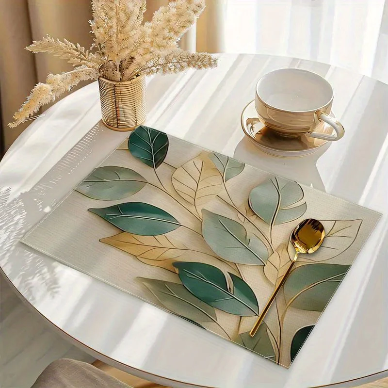 Leaf - Patterned Placemats For Table Decoration -inch Single-sided 2D Printing Fabric Table Mat Set For Dining And Home Us 30x40