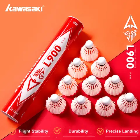 Kawasaki 12Pcs/Tube Original Badminton Ball L900 Daily Entertainment Natural Feather & Consistent Flight Feather Shuttlecocks