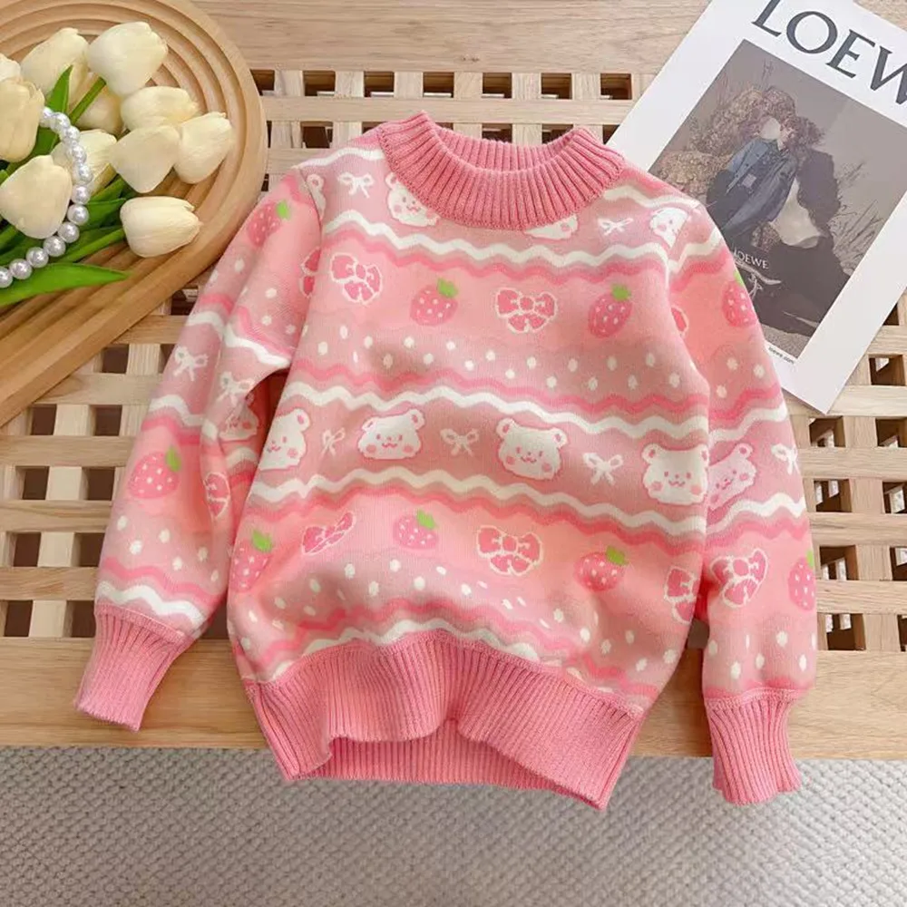 

Girls Spring Autumn Fleece Cardigan Korean Sstyle Button Knitted Sweater Warm Trendy Outerwear Versatile Kids Coat