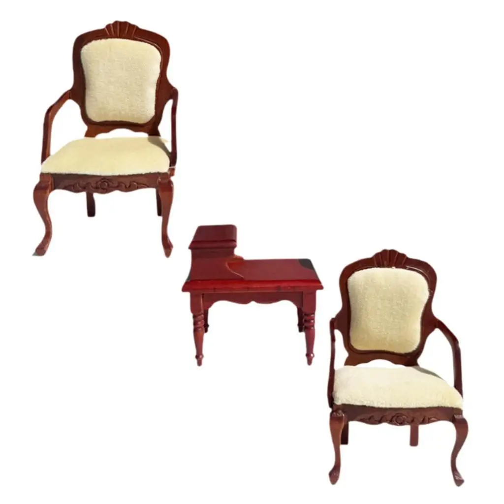3Pcs 1/12 Dollhouse End Table Armchairs Model Mini Furniture Pretend Simulation