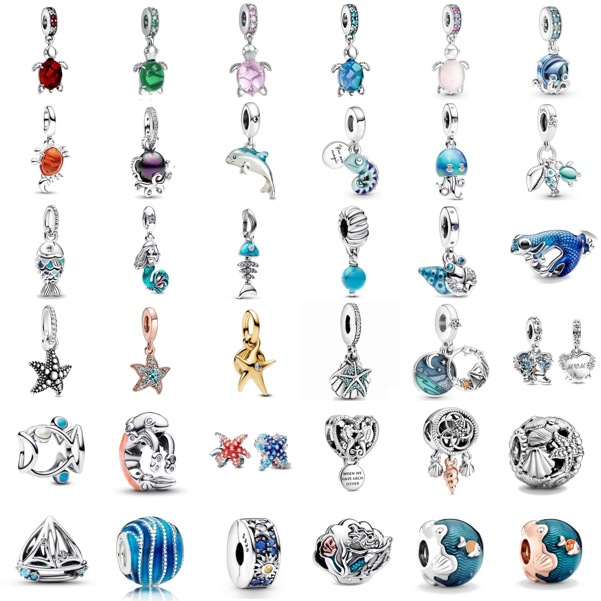 

2025 Ocean Series Octopus Turtle Dolphin Sea Star Mermaid Pendant Fit Original Bracelet 925 Silver Pendant Logo Jewelry Pendant