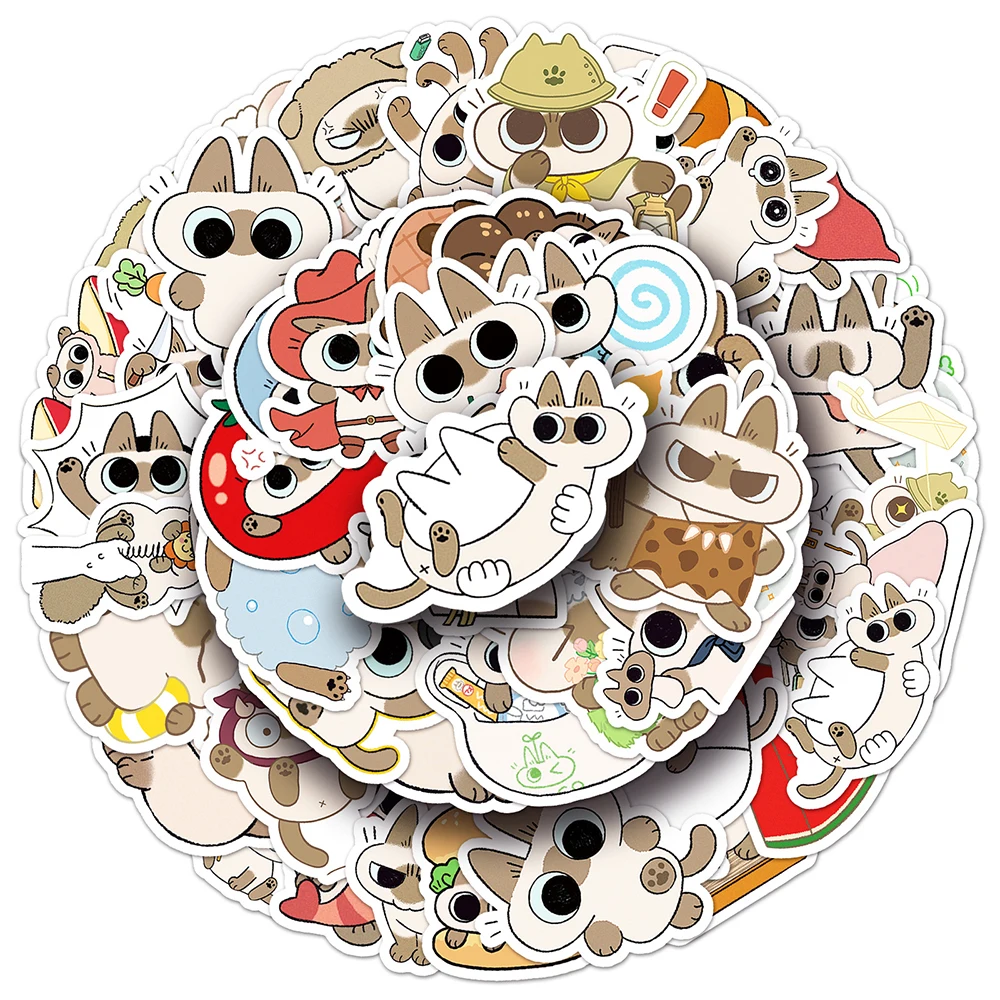 10/30/50 قطعة لطيف الكرتون سيامي القط ملصقات Kawaii أنيمي الحيوانات الشارات مقاوم للماء DIY بها بنفسك حقيبة كمبيوتر محمول الهاتف الكتابة على الجدران ملصق