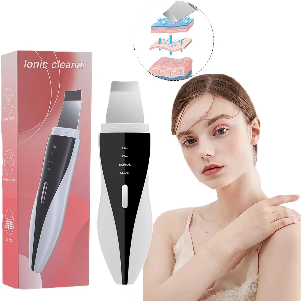 Espátula facial ultrassônica para purificador de pele, 4 modos, esfoliante de pele, raspador e removedor de cravo, limpador de poros, limpeza profunda facial