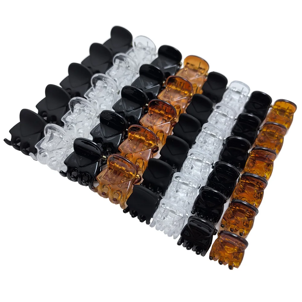 50Pcs/lot 1-1.5cm Small Mini Hair Claw Clips Black Brown Clear Transparent Plastic Clips Hairpin Kids Hair Styling Clamp Women