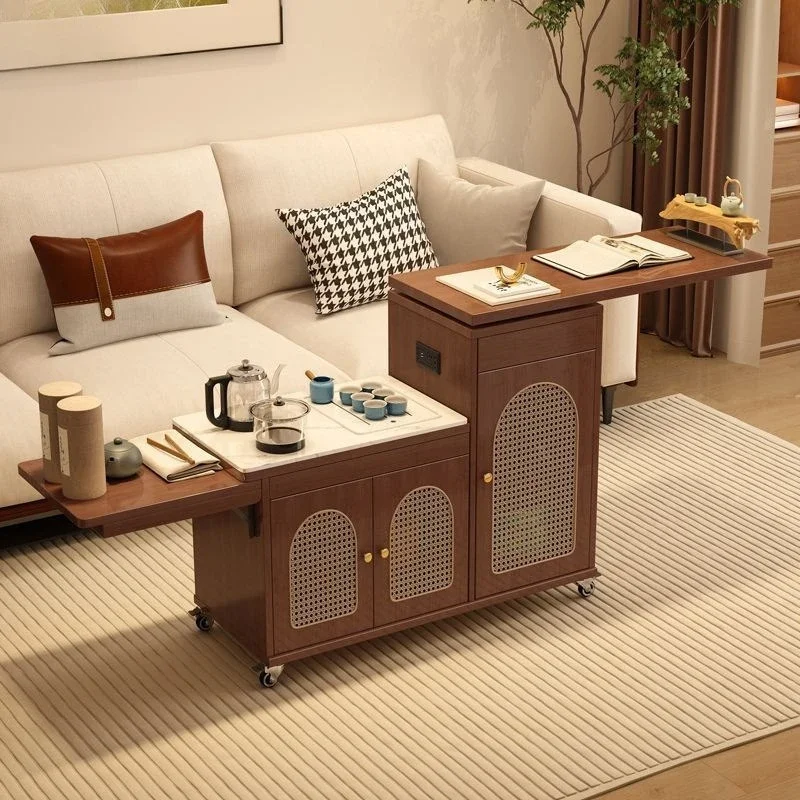 Simple mobile tea table Tea table cart Stylish folding Modern solid wood coffee table