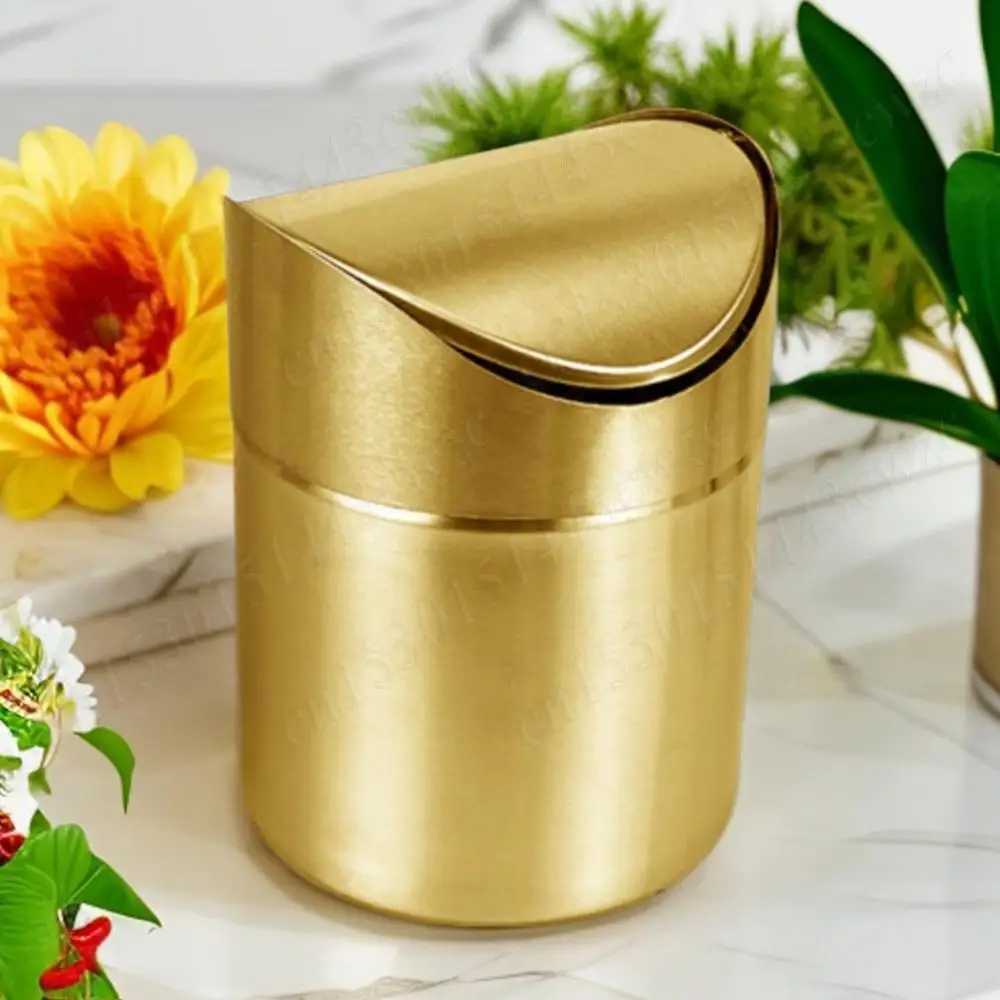 

Мини-настольные мусорные баки, экономия места, золотой мусорный бак из нержавеющей стали с поворотной крышкой, мусорный бак для спальни/кухни/офиса