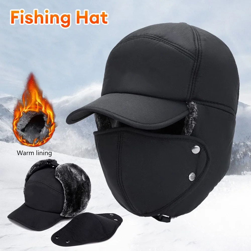 Winter Windproof Fleece Cycling Cap Running Skating Skiing Motocycle Riding Fishing Hat with Removable Face Mask Warm Headwear