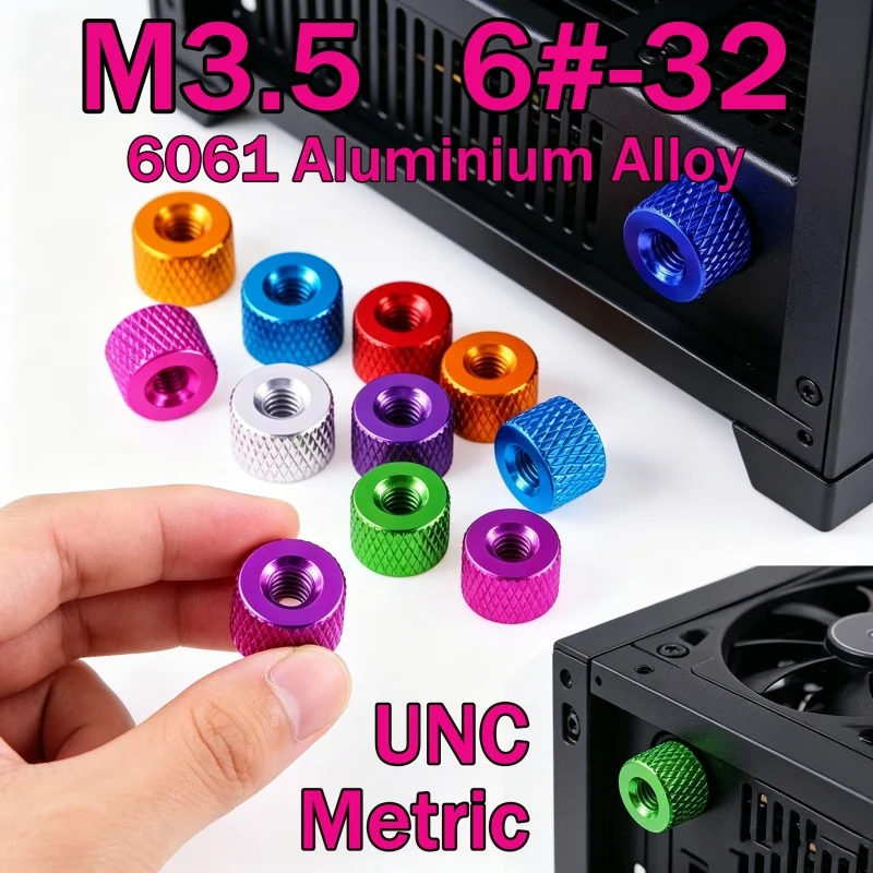 5pcs/lot Color Aluminum Knurled Thumb Nut Through Hole Hand Tight Screw Nut M3.5 #6-32 UNC for PC Case RC Drone 3D Printer DIY