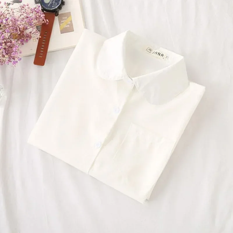 Women White Shirts Formal Blouse Turn-down Collar Long Sleeve Shirts Tops Spring Autumn Single Breasted Minimalist Lady Blouses