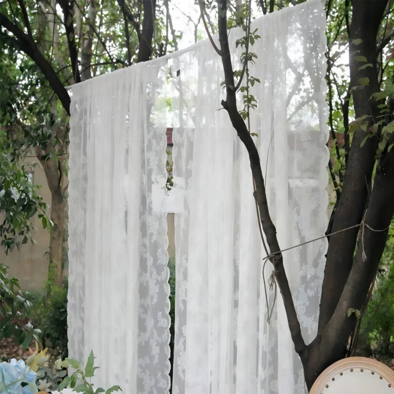 2pcs Outdoor Lace Curtain German Style White Flower Sheer Rod Pocket Curtain Lace Window Transparent Curtains Home Decor