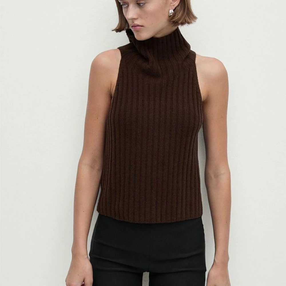 Ethereal Traf Md 2026 YAZHIMEI autumn new style of Women's Soft and fluffy wool blend high-neck sleeveless knitted sweater