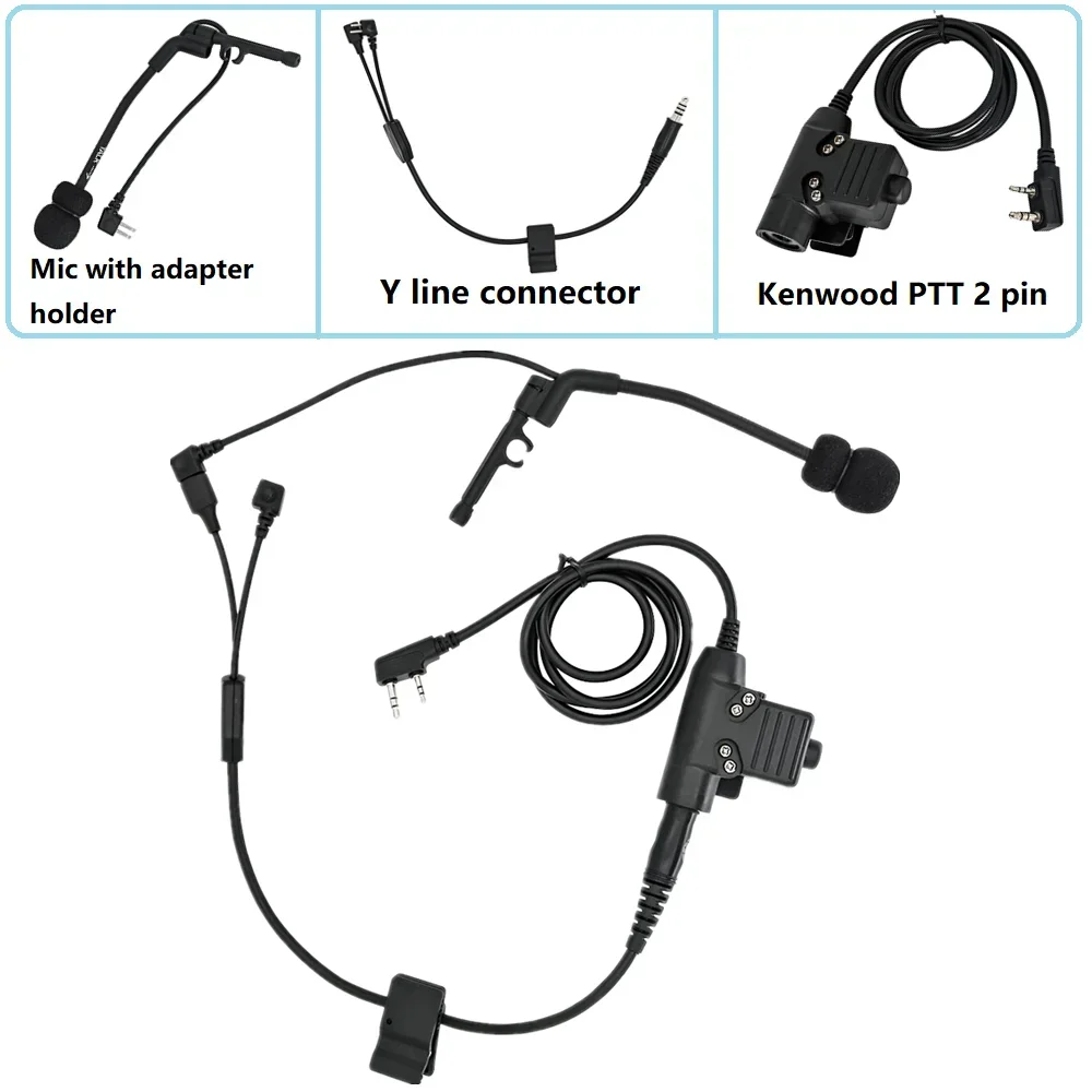 HEARING TACTICAL Y Cable Connector Boom Microphone with Tactical U94 K plug Ptt for Tactical Headset COMTA Shooting Headphone