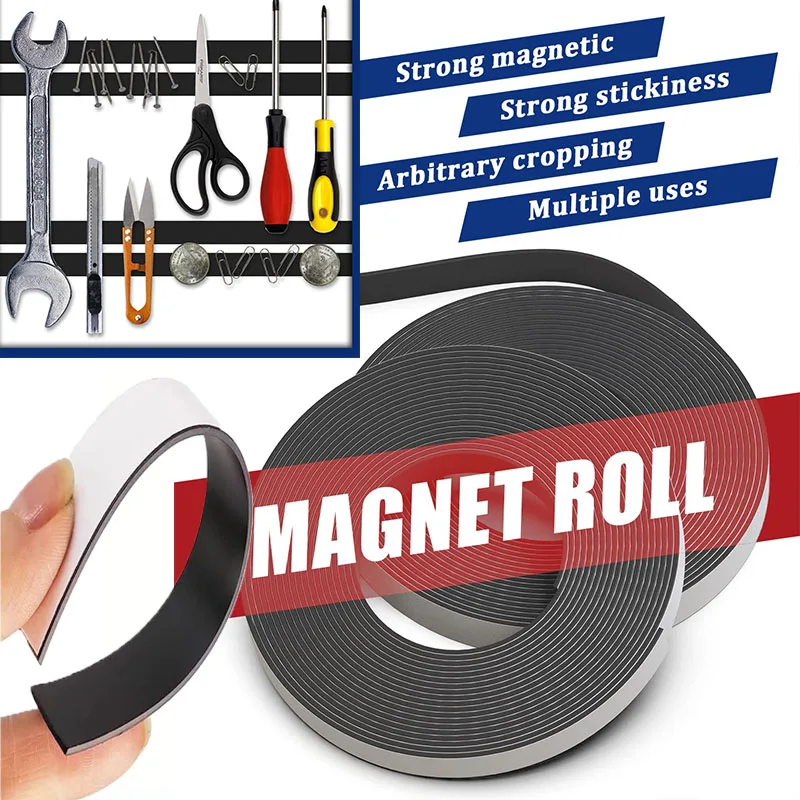Magnetband, selbstklebend, schneidbar, Gummi-Magnetstreifen für Kühlschrank, Wand, DIY, Foto, Poster, Befestigungsband, Aufbewahrungswerkzeug für Zuhause und Büro