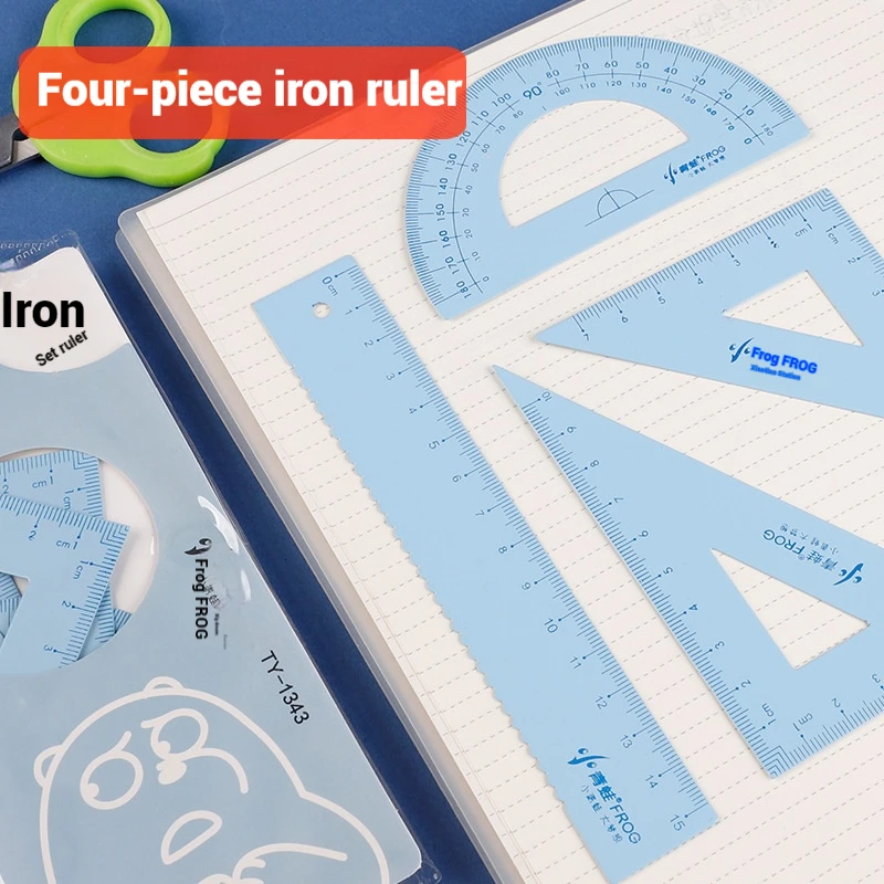 Creative iron ruler set trigonboard primary school stationery multi-functional simple measurement painting tools