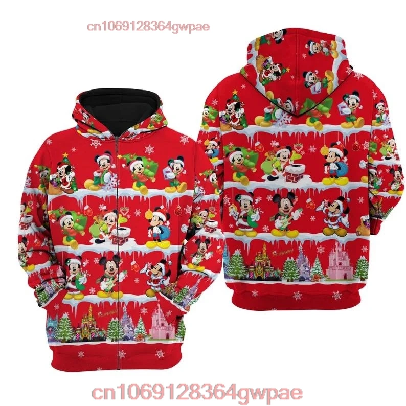 Mickey Mouse Red Christmas Hoodie Disney Sweatshirt/Hoodie/Fleece Jacket Stylist Unisex Cartoon Graphic Outfits Men Women