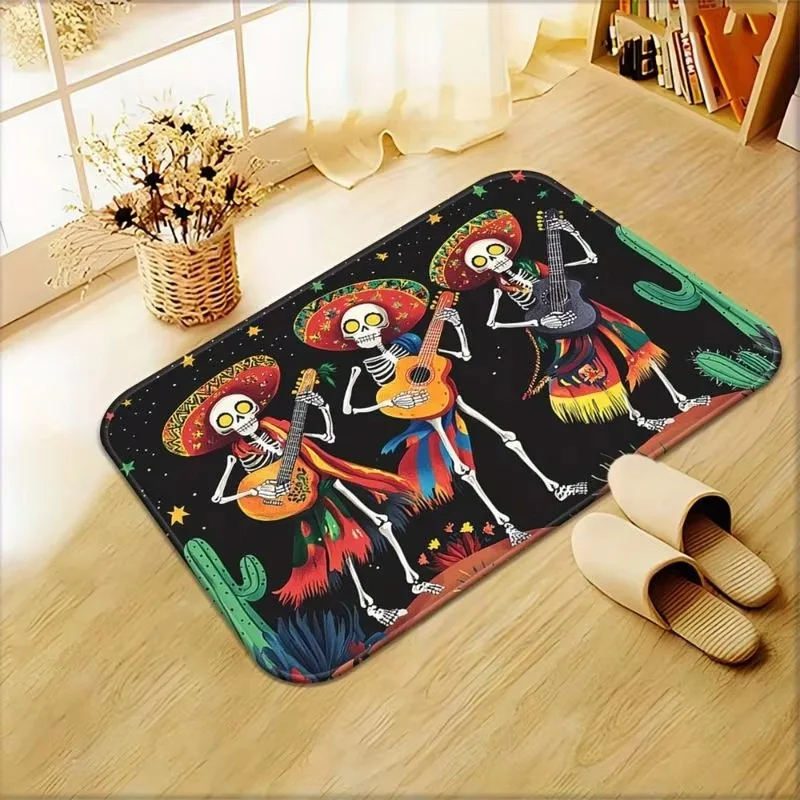 Day of The Dead Skull Welcome Door Mat Mexico Bathroom Kitchen Rug Non-Slip Front Door Mat Home Decor