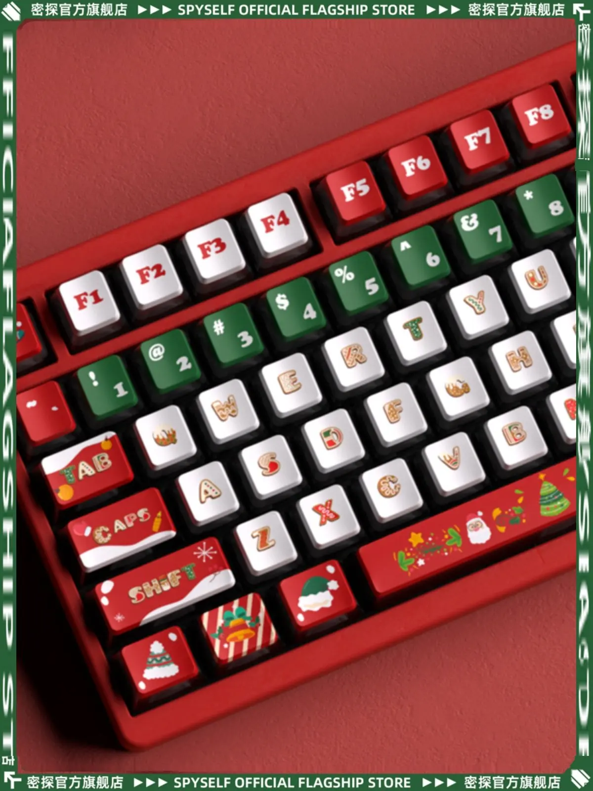 Christmas Keycaps 122 Keys Four-sided Transparent Pudding OEM PBT PC Sublimation Keycaps for Magnetic Axis Mechanical Keyboard