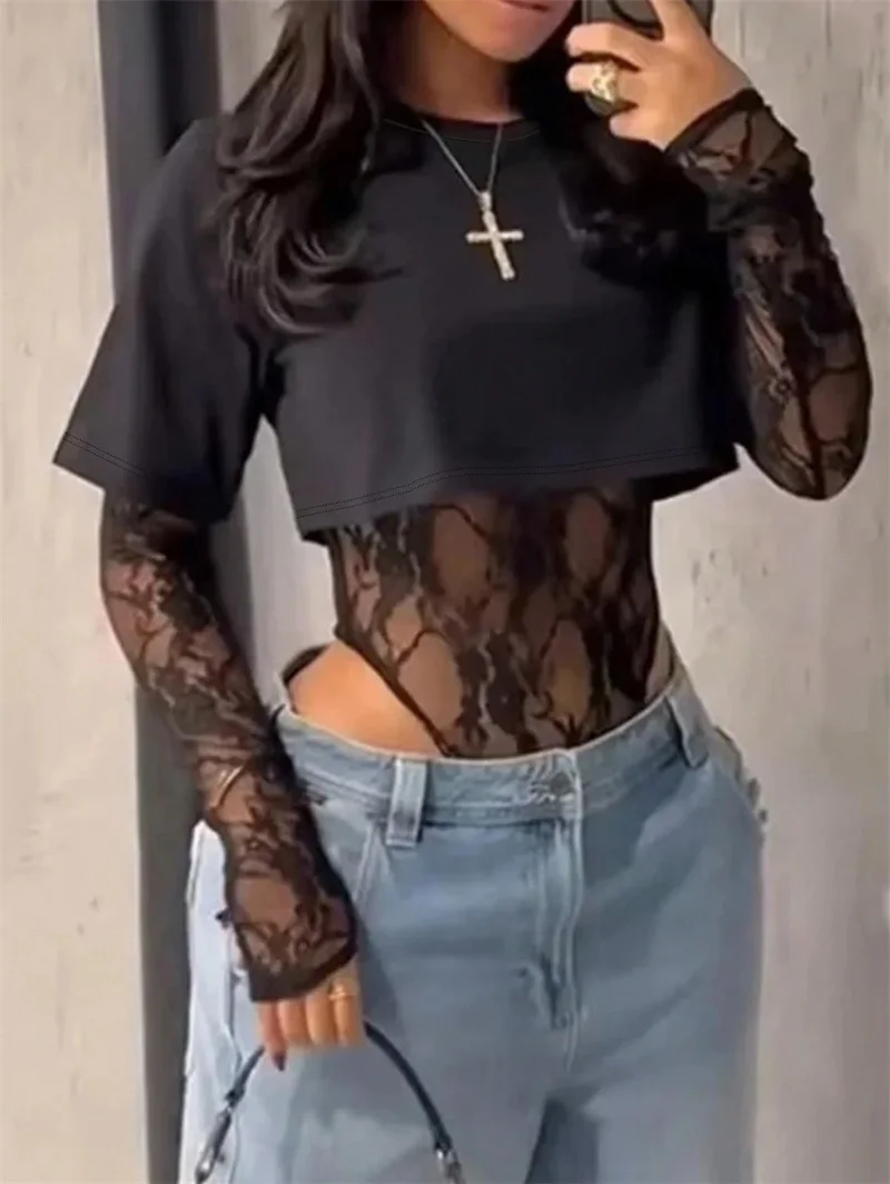 

Сексуальный кружевной женский комбинезон с короткими шортами и длинными рукавами, облегающий, для вечеринок, повседневный, нарядный, для гостей на свадьбу, на день рождения, вечерний образ