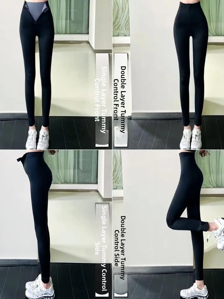 High-Waist Fitn arkskin Pants Women's Flagip Store Tummy Control Butt Lifting Zipper Slimming Pants Outerwear