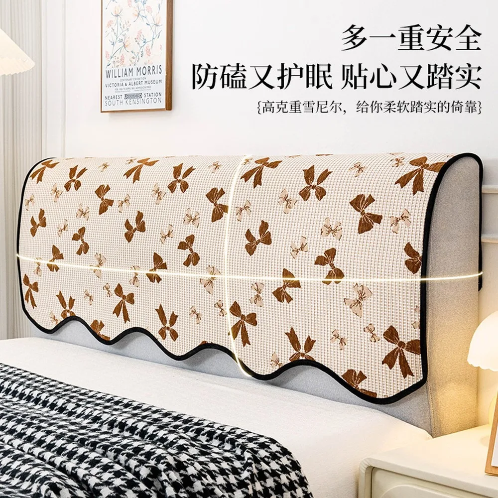 French Bow Bed Headboard Cover Chenille Anti-Slip Machine Washable Soft Upholstered Headboard Dustproof Cover  Bedroom Decor