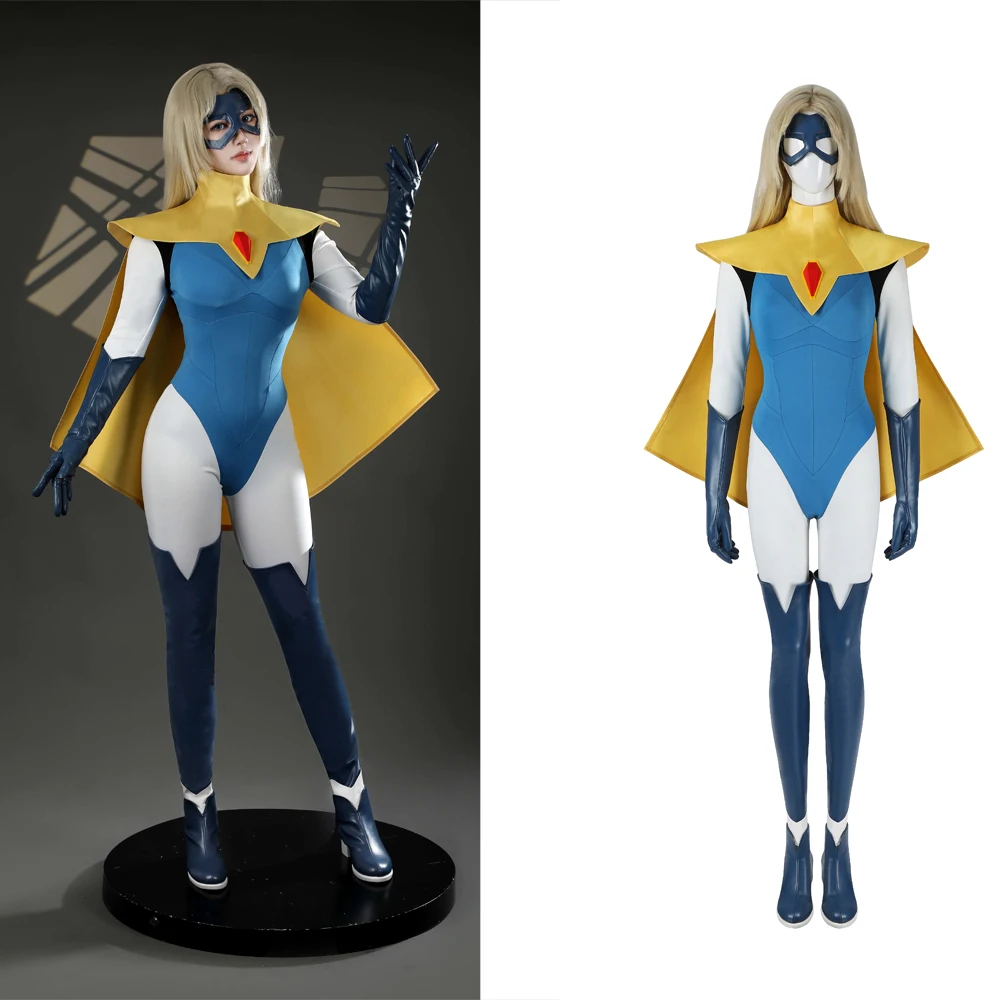 

Sexy Female Blonde Blazer Mandy SDN Cosplay Costume Game Dispatch Jumpsuit Cloak Shawl Gloves Eye Mask For Women Carnival