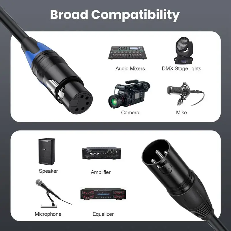 30cm XLR 5Pin to XLR 3Pin Male Female Audio Cable XLR Head 5-Core/3-Core For Microphone, DMXstage Lighting Adapter, Etc