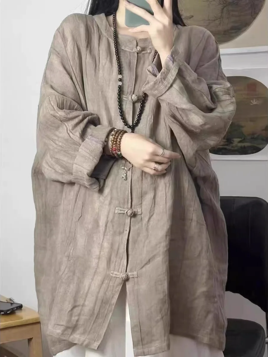 Nuovo abbigliamento casual di media lunghezza da donna in cotone e lino di ispirazione buddista cinese con dettagli di bottoni e vestibilità ampia