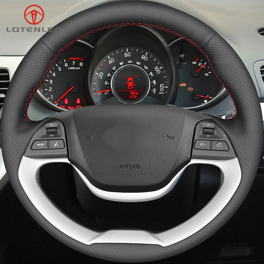 LQTENLEO Black Artificial Leather DIY Car Steering Wheel Cover For Kia Morning 2011-2016 Picanto 2011-2015 Ray EV 2012-2018