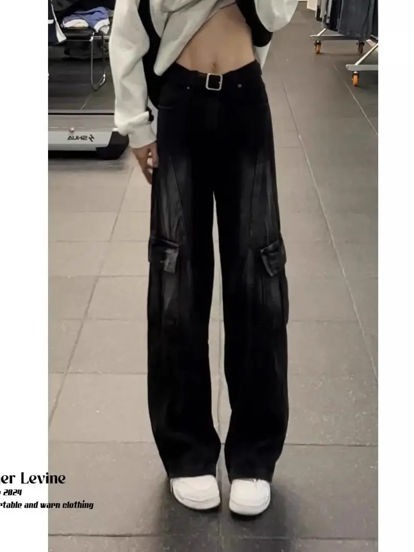 Retro American Workwear Jeans Men's Fashion Autumn Winter Multi-Pocket Design High Street Straight Leg Long Pants