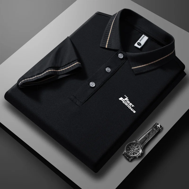Men'S Slim Fit Elastic Short-Sleeved Polo Shirt Fitness Leisure Sports Gym Running T-Shirt Lapel Style For Active Wear