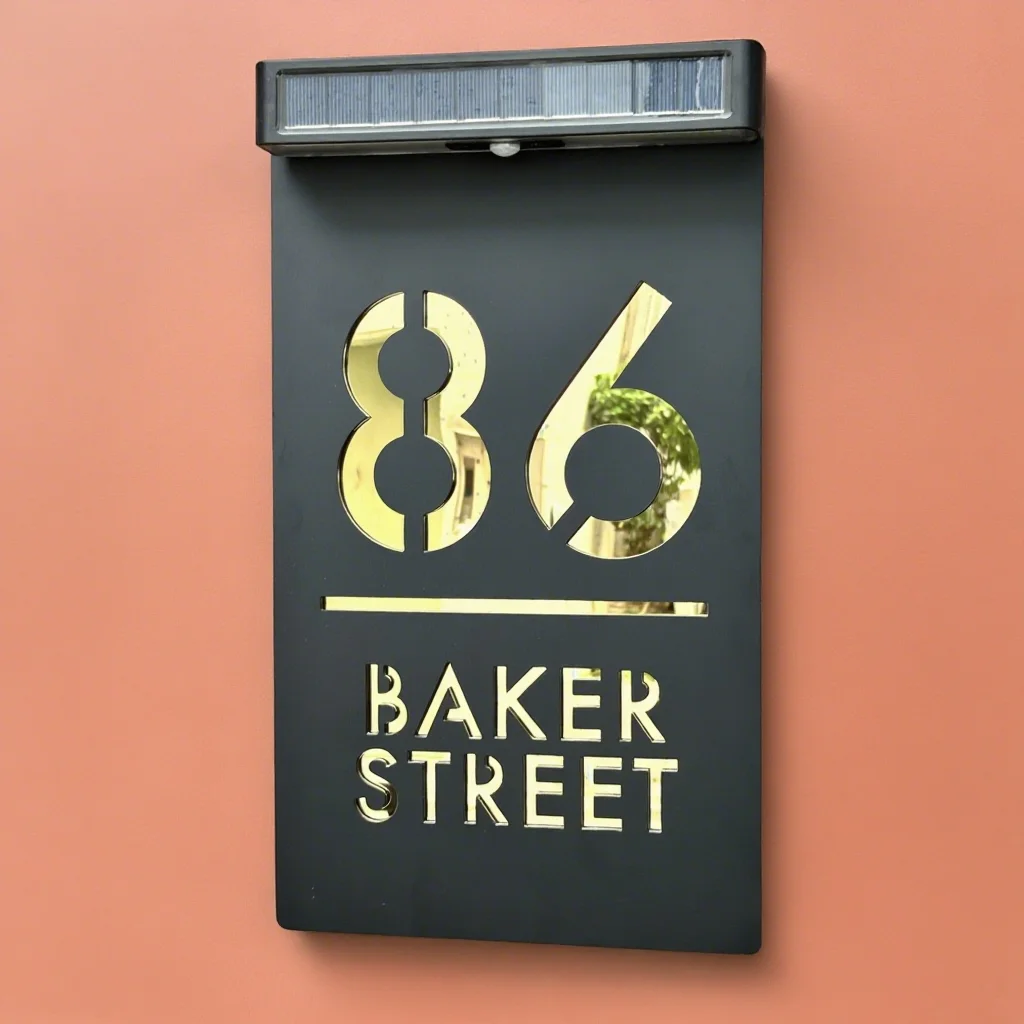 

Customized Solar House Number Sign LED Outdoor Door Plate Acrylic Personalized Laser Cut Modern Family Address Sign Home Decor