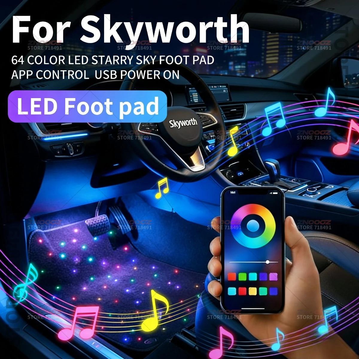 For Skyworth EV6 Ⅰ II USB Car LED Starry Sky Foot Mat DIY Can Be Cut