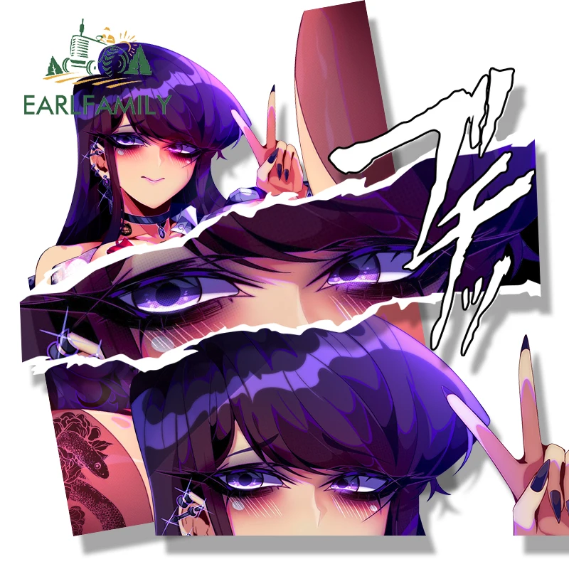 EARLFAMILY KomiSan Peek Fanart Car Sticker Anime Komi Can't Communicate Chibi Big Head Waifu Decal Racing Graffiti Slap Stickers