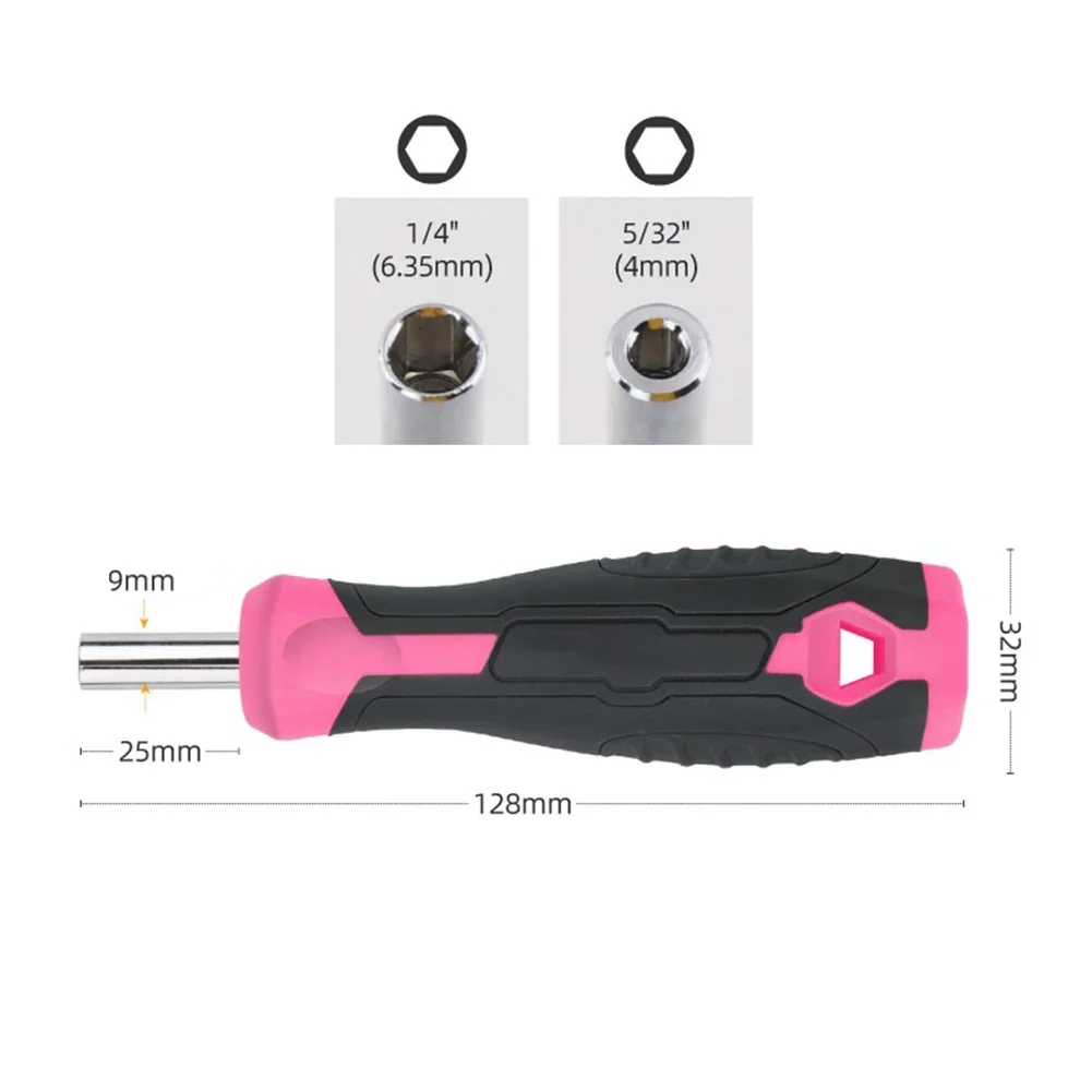 2 In 1 Screwdriver Handle Chrome-plated Comfortable Grip Hex Adapter Holder 5Inch Magnetic Connecting Rod Pink