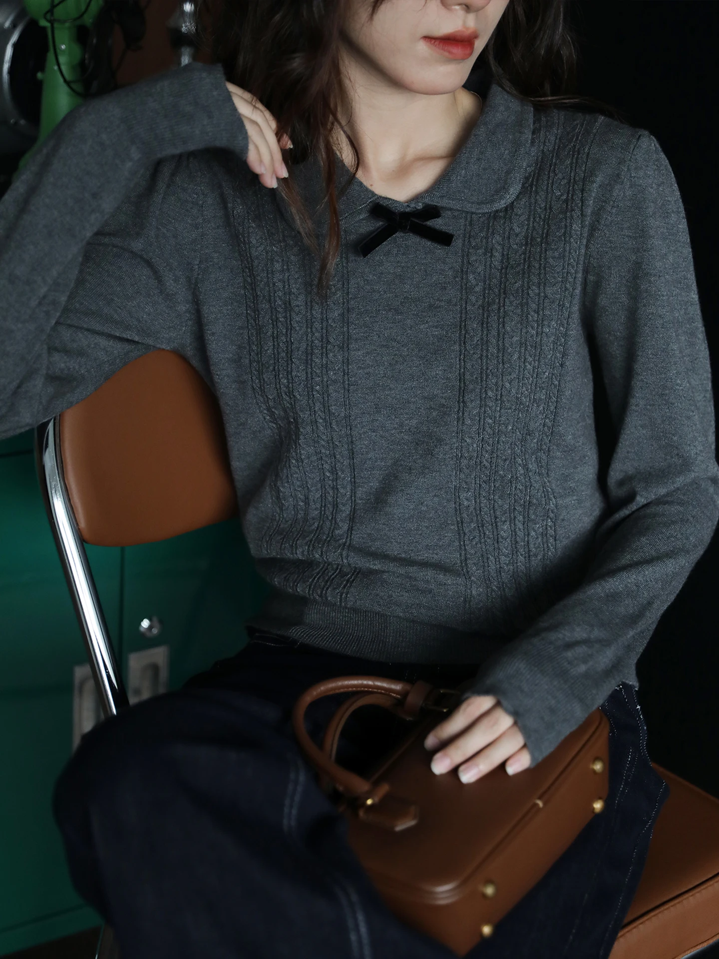 

Винтажный вязаный свитер с кукольным воротником и глубокими глазами, простой длинный све, осенне-зимний топ