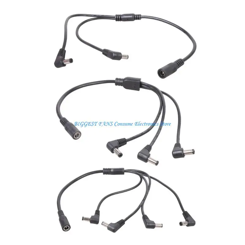 Power Cable DC5521 Y Splitter 5.5x2.1mm Female to 2/3/4 90 degree Elbow Male Connectors Cord for LED and Cameras 40CM