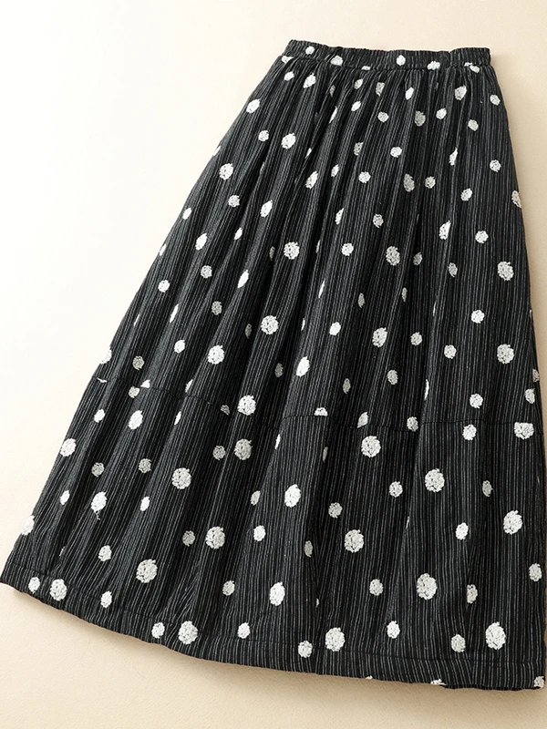 Bla ポルカドット ブルマ風スカート レディース ファッション ティエンデッド コットンリネン Aラインスカート 秋冬新作 スタイリッシュ 通勤...