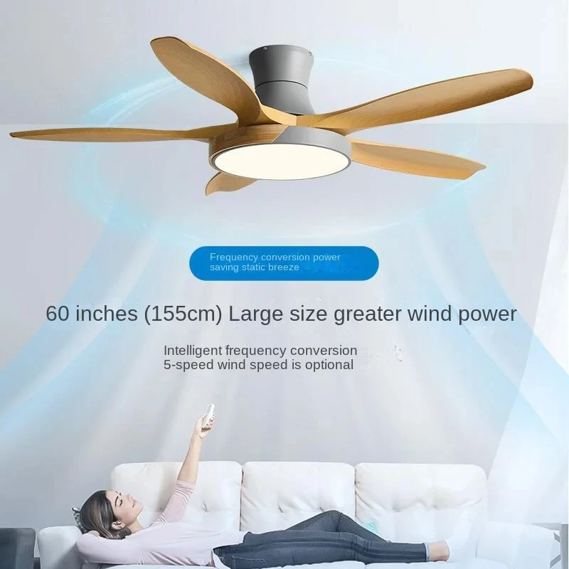 Large Solid Wood Ceiling Fan 48 52 60 inch DC Motor LED Light Remote Control 110v 220v Living Room Ceiling Fan with Light