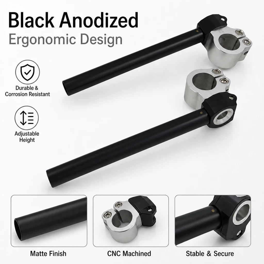 Universal CNC Split Racing Handlebars 260mm Fixed Bar Length Clamp On For Sport Bike 31~53mm Fork