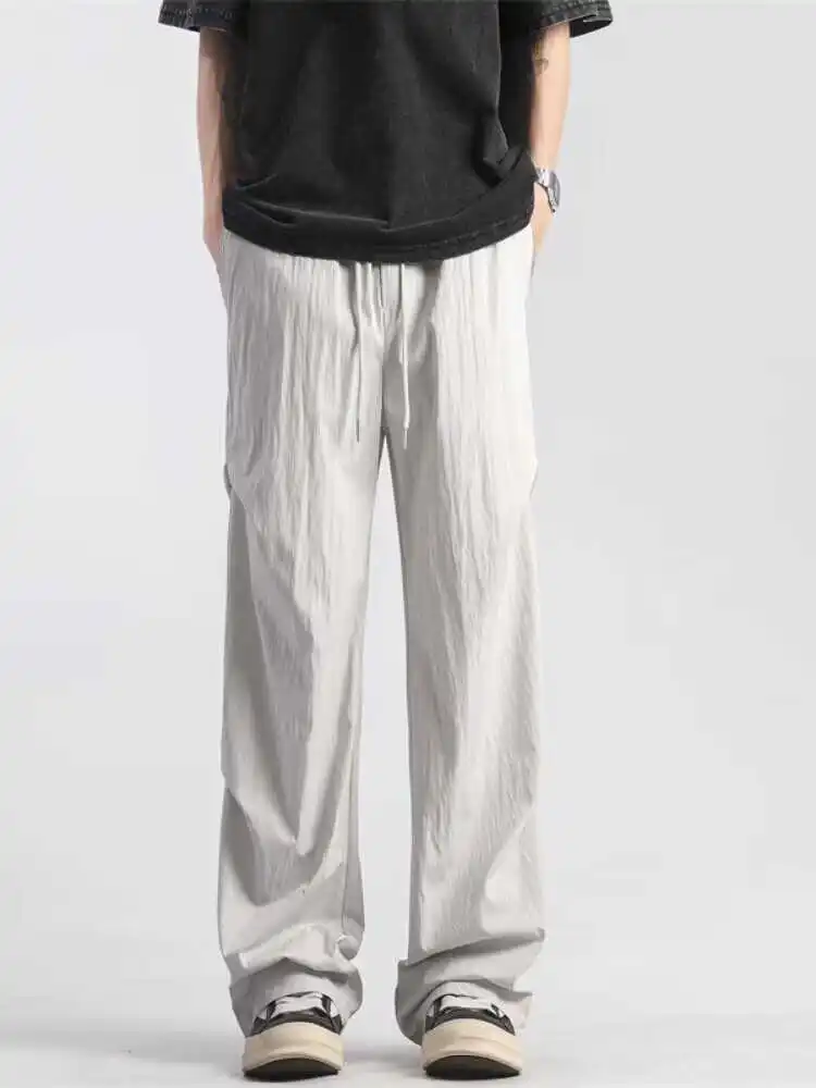 

Повседневные свободные мужские летние брюки прямого кроя, тонкие, в американском стиле, спортивные, широкие, длинные, дышащие, удобные, модные