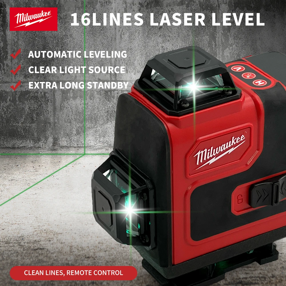 Milwaukee 16 lines Laser Level Green Light Horizontal Vertical Cross Laser Level Construction Tool  Rechargeable Battery Tools