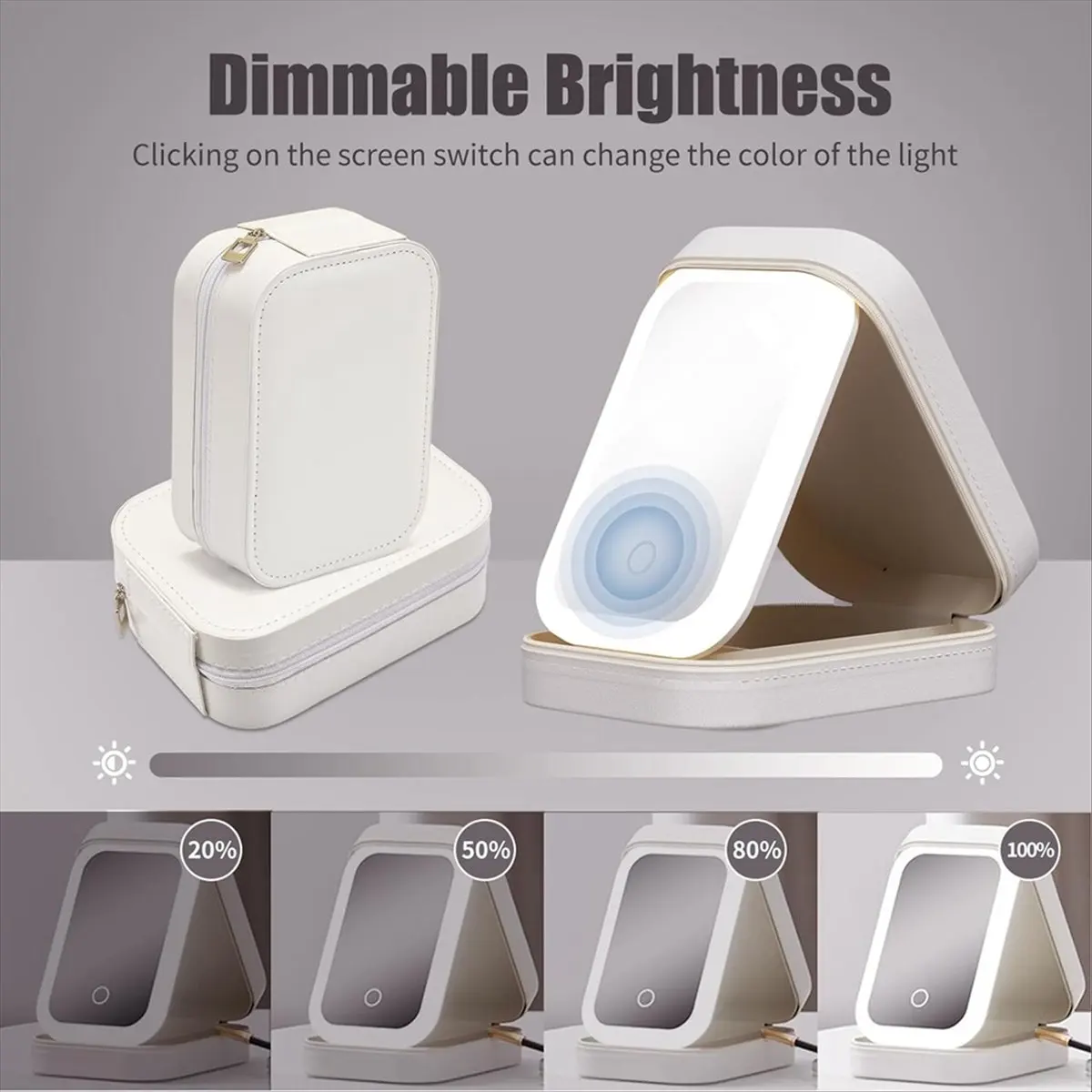 ●Travel Makeup Mirror with Light, Compact Makeup Bag with LED Mirror, Portable Lighted Beauty Mirror, 3-Color Lighting-A57M