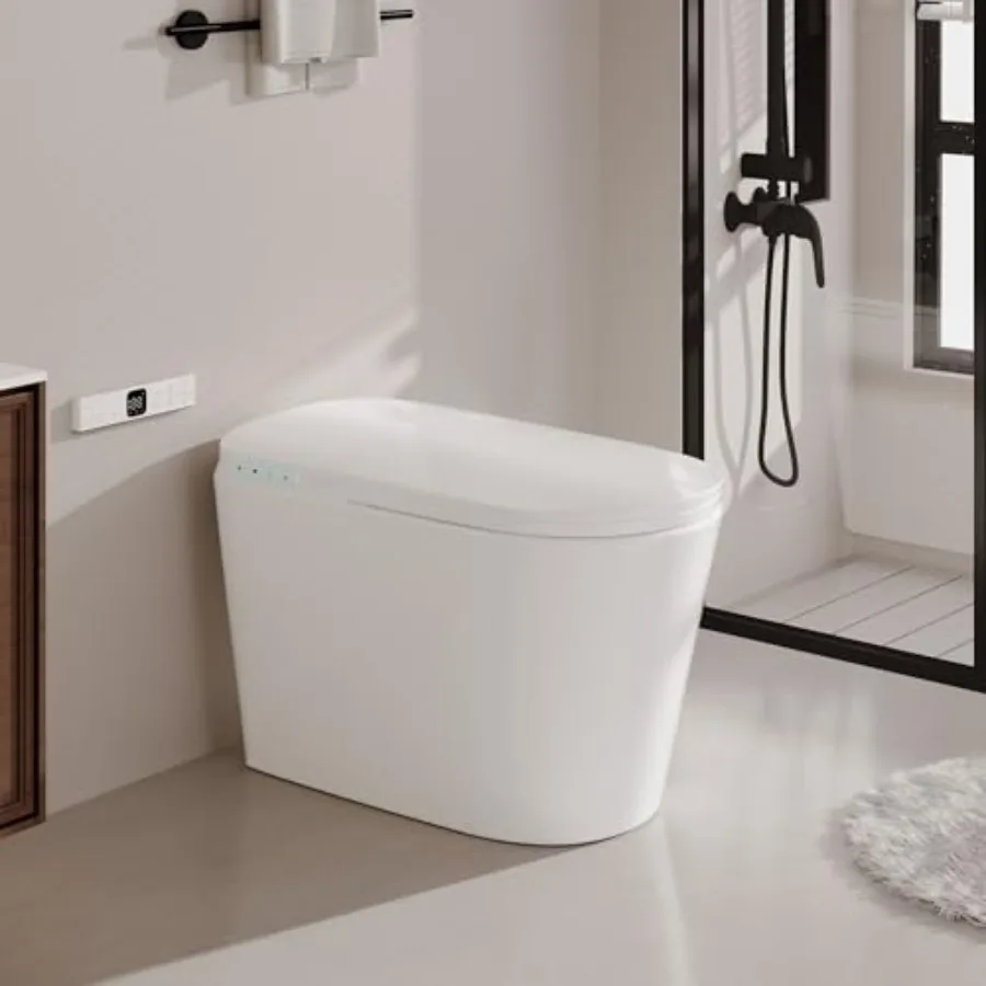 

Luxury smart toilet for home use, ceramic white, with heated seat, dual auto flush, UV-C light, foot sensor, LED display, and d