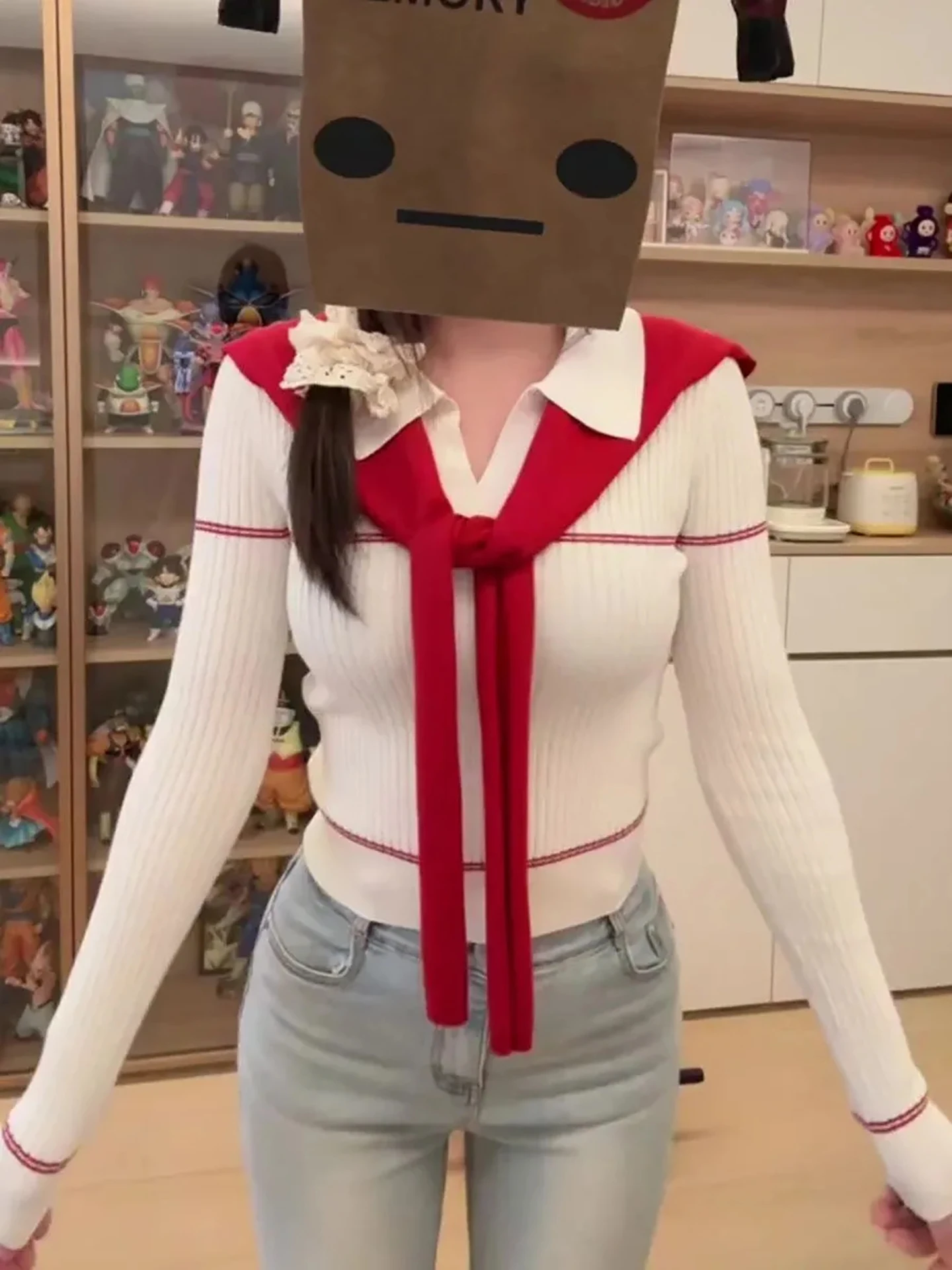 

Korean Sle Color Blo Knitted Sweater Women's Autumn Pure Desire High End Striped Commute Slimming Top oulder Wrap